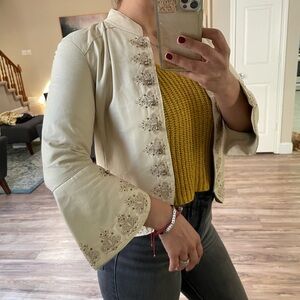 Roberto Cavalli 2004 Leather & Embroidered Jacket with 3/4 bell sleeves